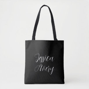 Jeder Name Elegant Editable White Script auf Sch Tasche