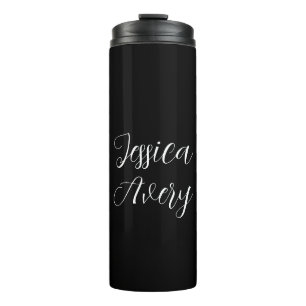 Jeder Name   Elegant Editable White Script auf Sch Thermosbecher