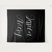 Jeder Name | Elegant Editable White Script auf Sch Wandteppich (Vorderseite (Horizontal))