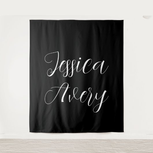 Jeder Name | Elegant Editable White Script auf Sch Wandteppich (Vorderseite)