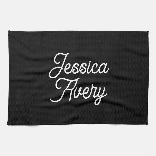 Jeder Name | Elegantes Vintages, weißes Script auf Geschirrtuch (Horizontal)