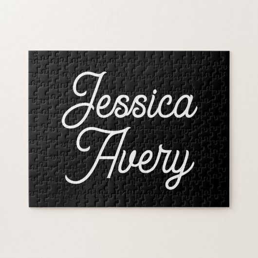 Jeder Name | Elegantes Vintages, weißes Script auf Puzzle (Horizontal)