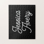 Jeder Name | Elegantes Vintages, weißes Script auf Puzzle (Vertikal)