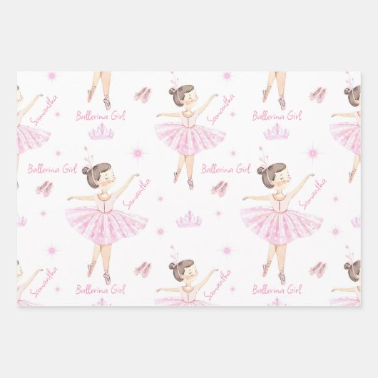 Jeder Name Hübsch Pink und White Ballerina Geschenkpapier Set (Vorderseite)