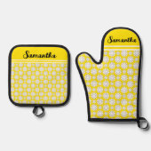 Jeder Name Niedlich florales Daisy-Muster Ofenhandschuh & Topflappen-Set (Vorderseite)