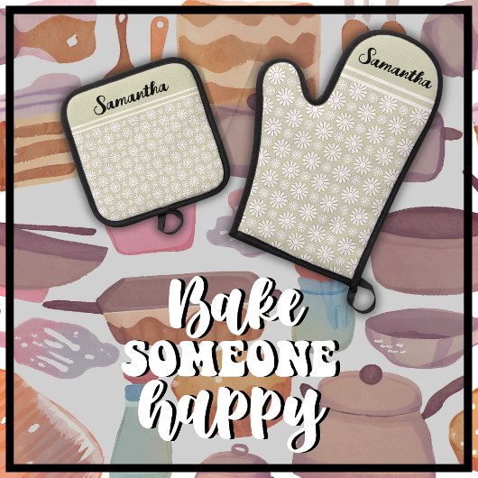 Jeder Name Niedlich florales Daisy-Muster Ofenhandschuh & Topflappen-Set