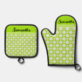 Jeder Name Niedlich florales Daisy-Muster Ofenhandschuh & Topflappen-Set (Vorderseite)