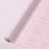 Jeder Name | Niedlich Pink Cursive Geschenkpapier
