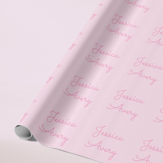 Jeder Name | Niedlich Pink Cursive Geschenkpapier