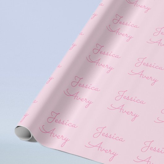 Jeder Name | Niedlich Pink Cursive Geschenkpapier