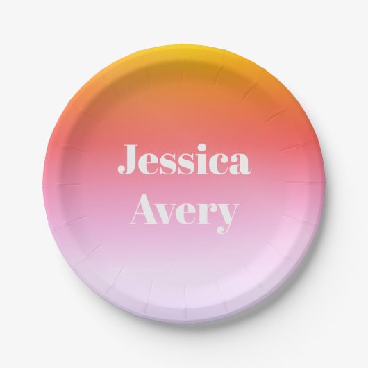 Jeder Name | Retro-Modern gestylter Text farbenfro Pappteller (Vorderseite)