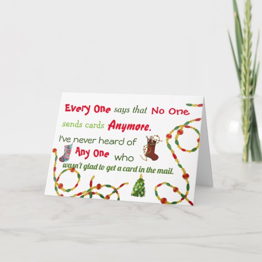 Jeder, niemand, irgendeine Weihnachtskarte Feiertagskarte (Vorderseite)