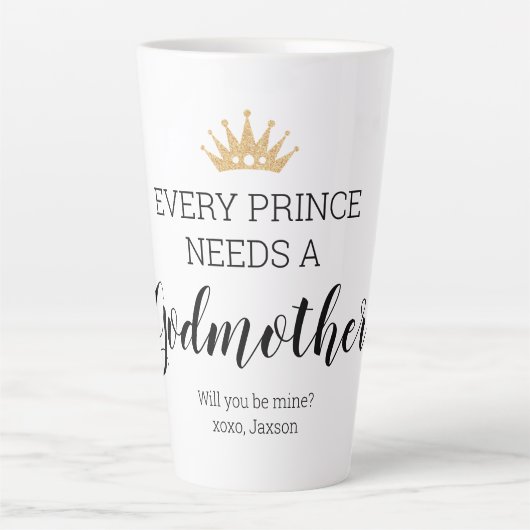 Jeder Prinz braucht eine Godmutter Christening Milchtasse (Vorderseite)