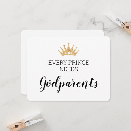 Jeder Prinz braucht Godeltern Christening Karte (Vorderseite/Rückseite Beispiel)