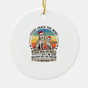 Jeder Snack, den du machst Hund Weihnachtsmann Hut Keramik Ornament