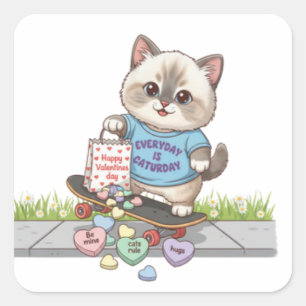 Jeder Tag ist Caturday Conversation Hearts  Quadratischer Aufkleber