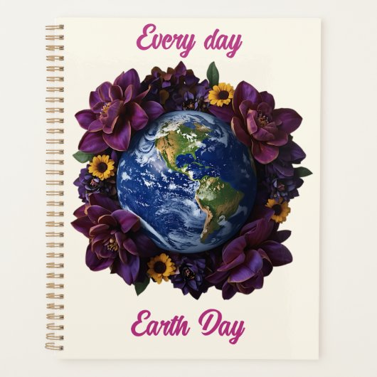 Jeder Tag ist Earth Day Blumendesign Planet Planer (Vorderseite)