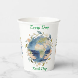Jeder Tag ist Earth Day Blumiger Globus mit Händen Pappbecher