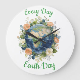Jeder Tag ist Earth Day Floraler Kranz Erde Große Wanduhr