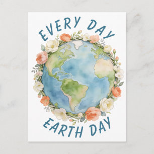 Jeder Tag ist Earth Day Kranz Blumen Aquarell Kuns Feiertagspostkarte