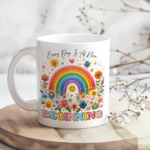 "Jeder Tag ist ein Neubeginn" farbenfroher Hippie Kaffeetasse