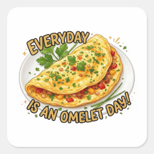 Jeder Tag Ist Ein Omelett-Tag Frühstück Foodie Quadratischer Aufkleber
