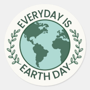 Jeder Tag Ist Tag der Erde - Vintage Green Earth L Runder Aufkleber