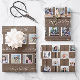 Jeder Text 12 Foto Collage Rustikales Holz Weihnac Geschenkpapier Set