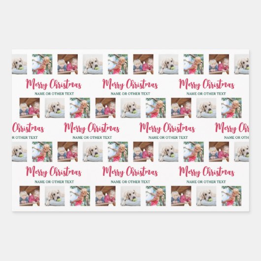 Jeder Text & 12 Fotos hell Moderne frohe Weihnacht Geschenkpapier Set (Vorderseite)