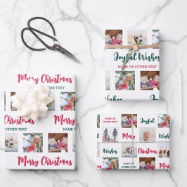 Jeder Text & 12 Fotos hell Moderne frohe Weihnacht Geschenkpapier Set