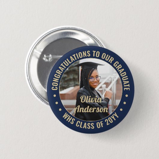 Jeder Text Abschluss Foto Glückwünsche Navy Blue G Button (Vorne & Hinten)