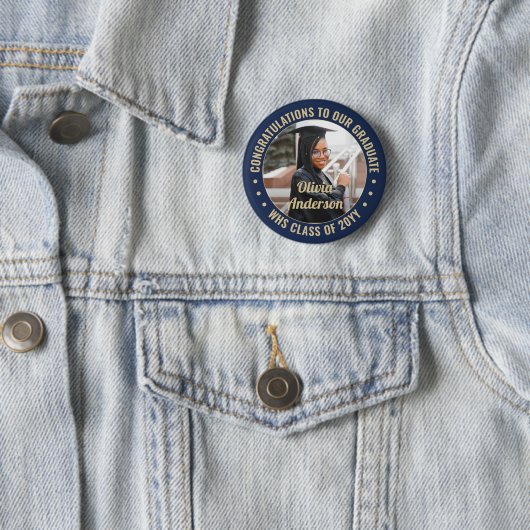 Jeder Text Abschluss Foto Glückwünsche Navy Blue G Button (Beispiel)
