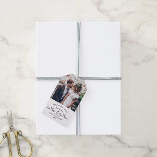 Jeder Text Einfach 2 Foto Neu-Mr. & Mrs. Geschenkanhänger (Mit Garn)