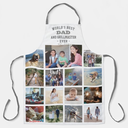 Jeder Text Foto Collage Bester Vater Grauer weißer Schürze (Vorderseite)
