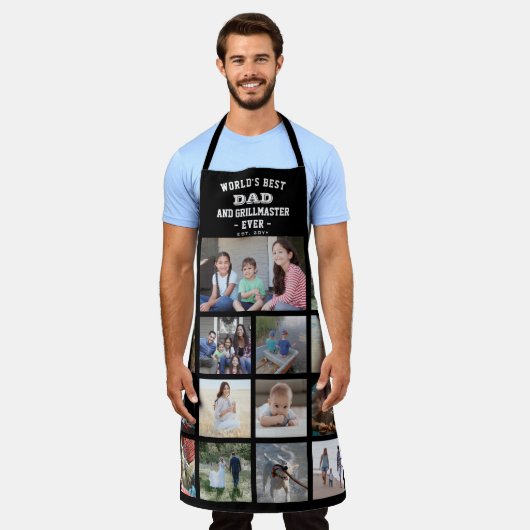 Jeder Text Foto Collage Bester Vater Grill Master Schürze (Getragen)