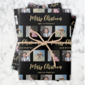Jeder Text Foto Collage Chic Schwarz & Gold Weihna Geschenkpapier Set