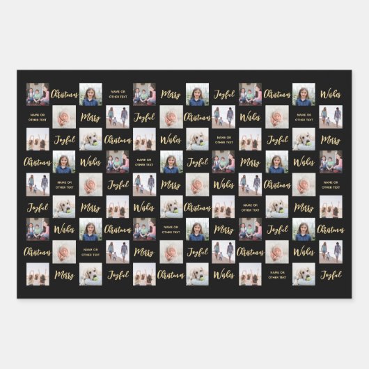 Jeder Text Foto Collage Chic Schwarz & Gold Weihna Geschenkpapier Set (Vorderseite 3)