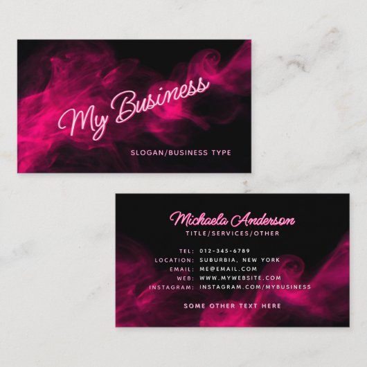 *JEDER TEXT* Moderne rosa Neon & Smoke Visitenkarte (Vorne/Hinten)