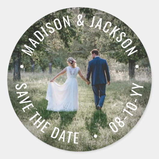 Jeder Text Save the Date einfaches modernes Hochze Runder Aufkleber (Vorderseite)