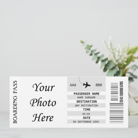 JEDER Ziel Boarding Pass Wochenende Urlaub Unterwe Einladung (Stehend Vorderseite)