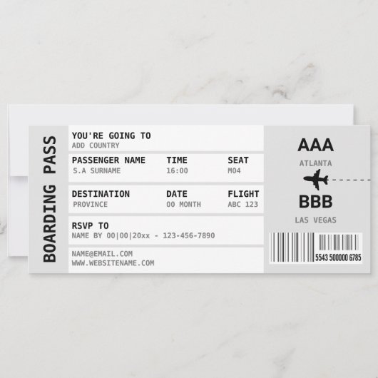 JEDER Ziel Boarding Pass Wochenende Urlaub Unterwe Einladung (Rückseite)