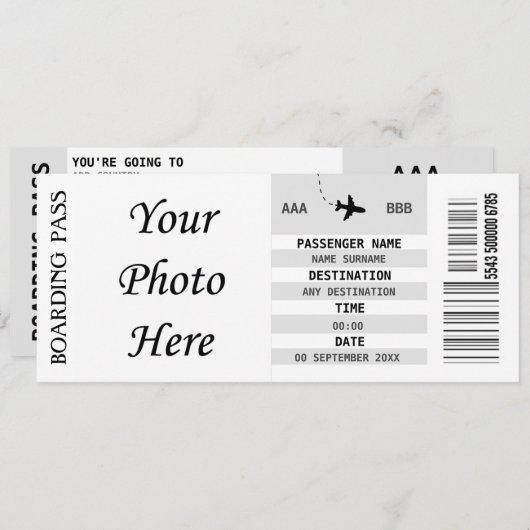 JEDER Ziel Boarding Pass Wochenende Urlaub Unterwe Einladung (Vorne/Hinten)