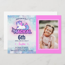 Jedes 6. Lebensjahr Lila Einhorn Foto Geburtstag Einladung