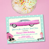 JEDES ALTER - 1950er Retro Pink Cadillac Geburtsta