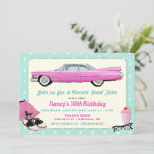 JEDES ALTER - 1950er Retro Pink Cadillac Geburtsta Einladung (Stehend Vorderseite)
