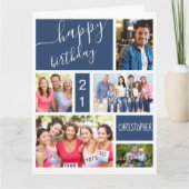 Jedes Alter 5 Foto Collage Blue Personalisiert Geb Karte (Vorderseite)