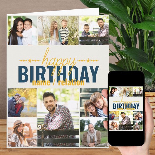 Jedes Alter 8 Foto Collage Blue Personalisiert Geb Karte