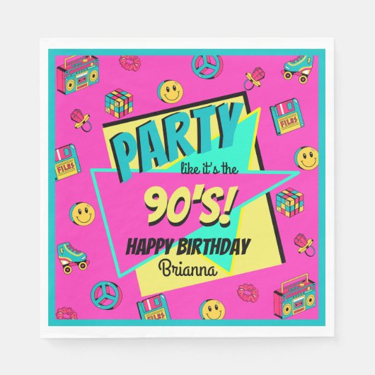 JEDES ALTER 90er Retro-personalisierte Party-Servi Serviette (Vorderseite)