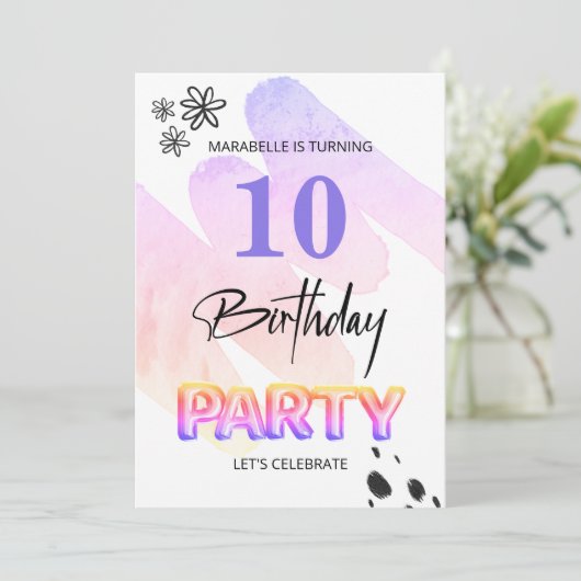 *~* JEDES ALTER Abstrakt Doodle Watercolor Geburts Einladung (Stehend Vorderseite)