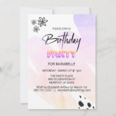 *~* JEDES ALTER Abstrakt Doodle Watercolor Geburts Einladung (Rückseite)